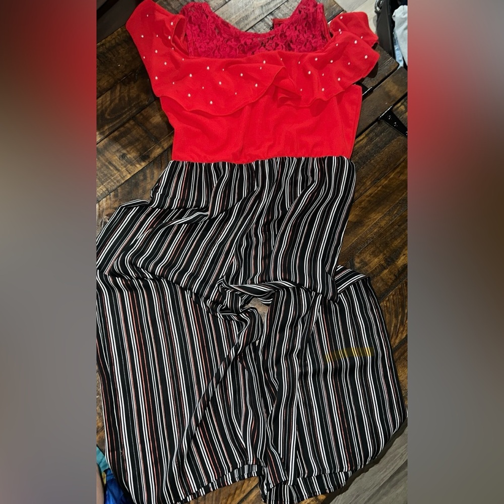 Beautees Red and Black Wide Leg Jumpsuit